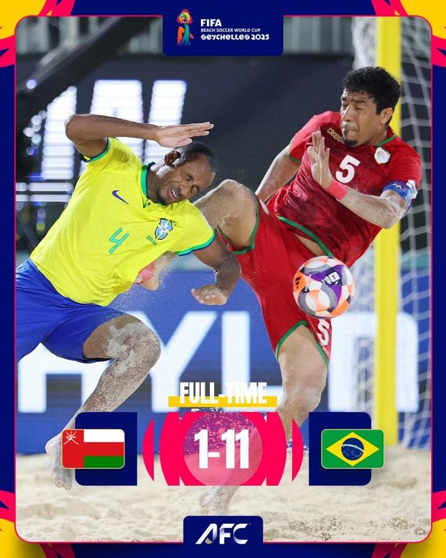Brazil ghi chiến thắng áp đảo với tỷ số 11-1 trước Oman